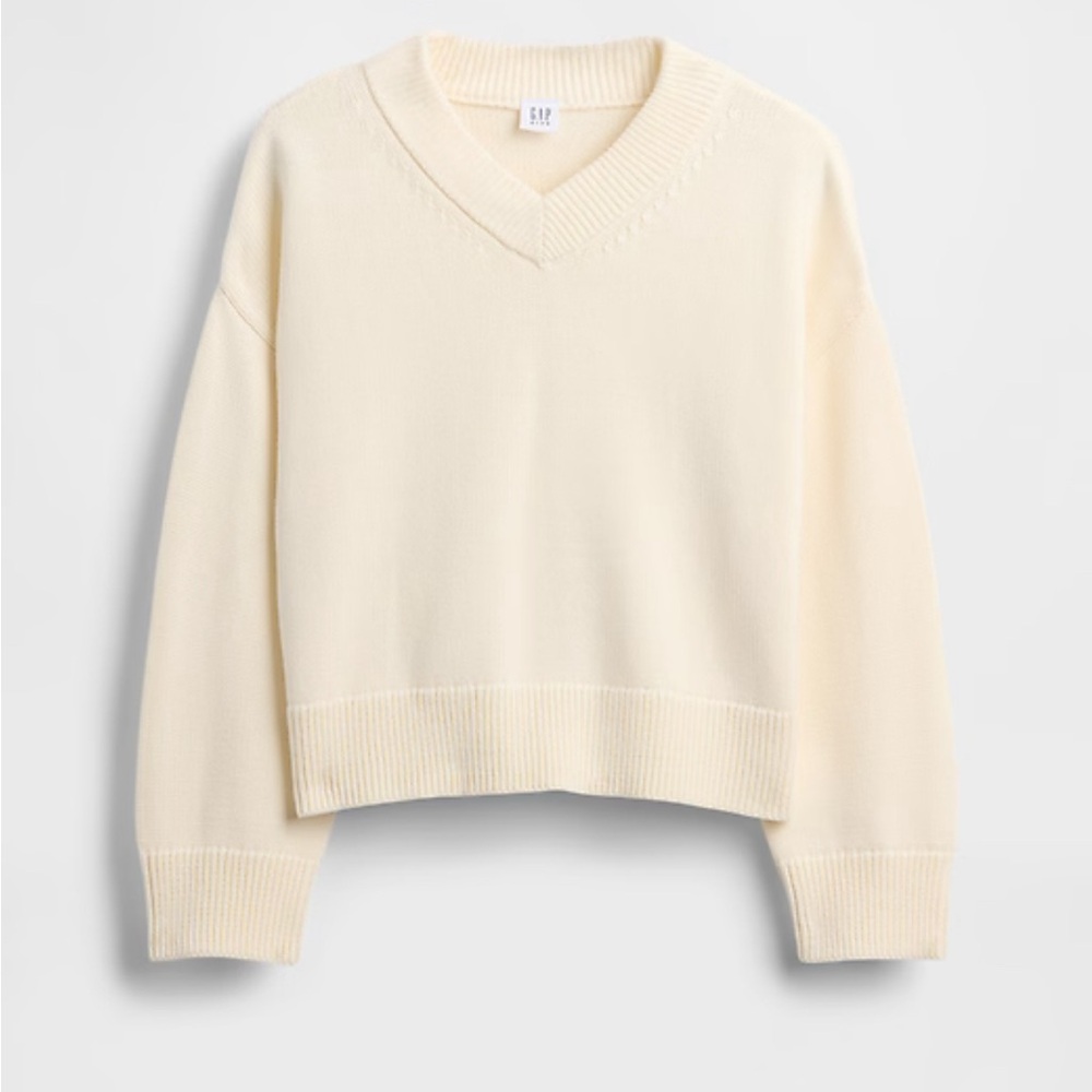 NWT GAP KIDS Girls V-Neck Cream Sweater size XL (12)